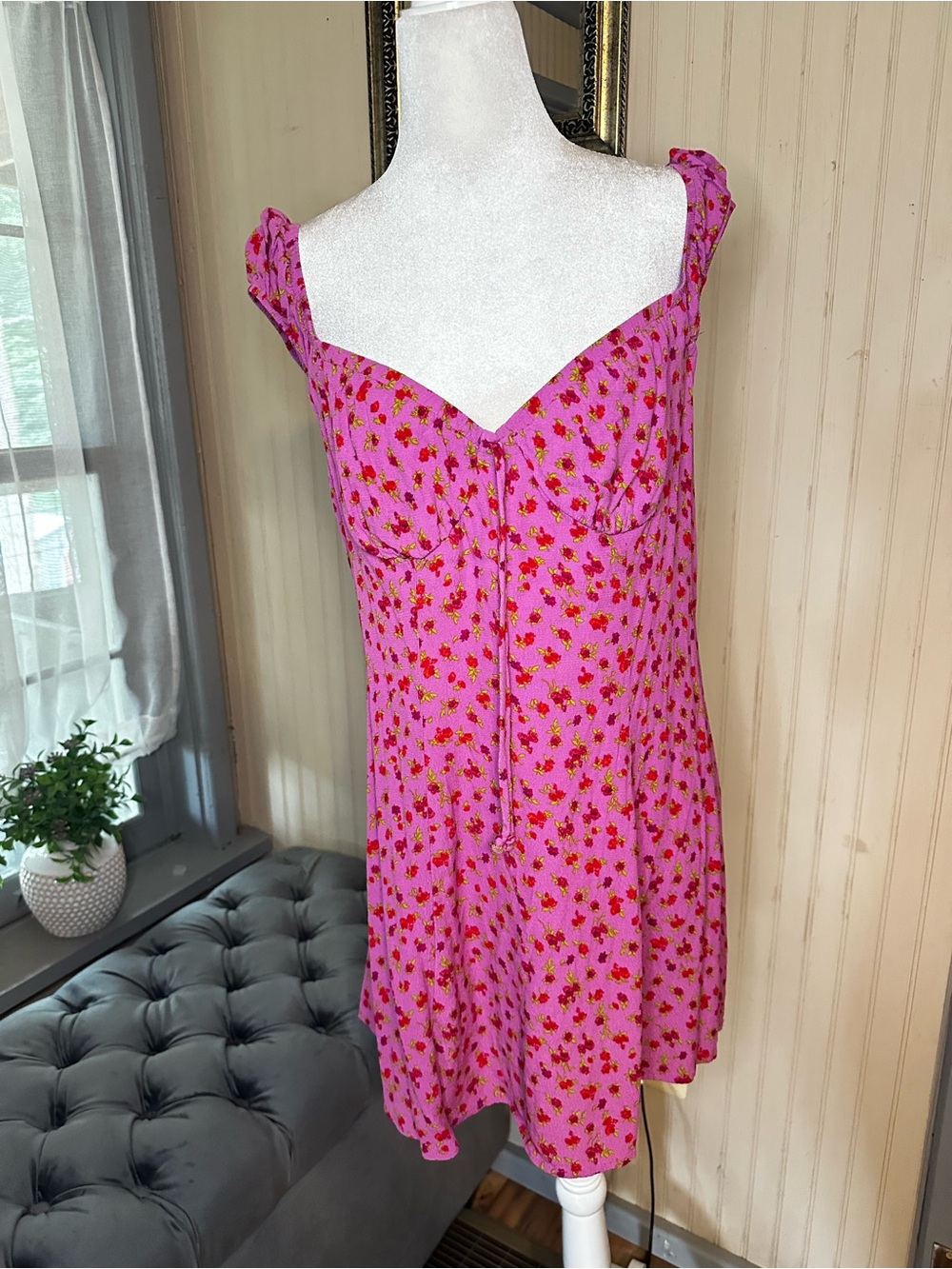 Wild Fable Pink Floral Mini Dress Womens Sleeveless Smocked Back Size Large